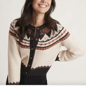 Marine Layer Ava Fair Isle Cardigan Size M Women Long Sleeve Button Boho Preppy